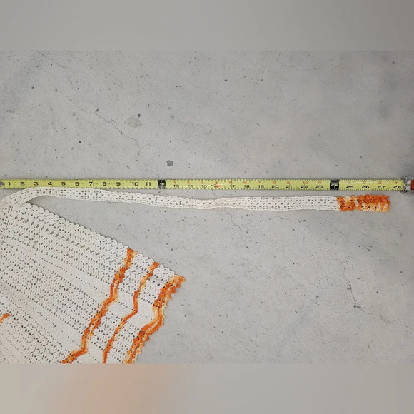 Vintage Hand Crochet Apron Orange and White - Picture 5 of 8